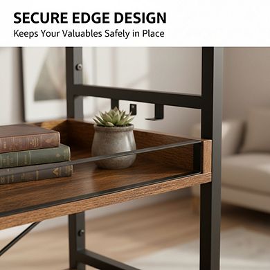 ZUQIETA Rustic Industrial Bookcase - 6-Tier Adjustable Open Shelf with Black Metal Frame