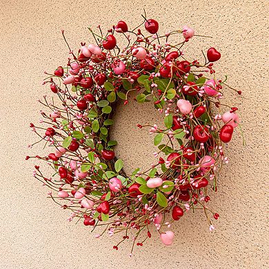 20" Farmhouse Valentine's Wreath: Heart Berries & Cherries for Doors, Windows, Walls, Weddings