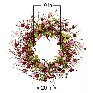 20" Farmhouse Valentine's Wreath: Heart Berries & Cherries for Doors, Windows, Walls, Weddings