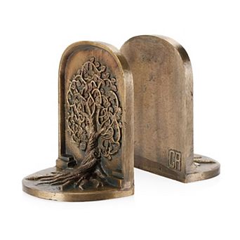 Tree of Life Cast Iron Bookends: Decorative, Non-Slip, Heavy, Rustic Finish, Perfect for Bookcases
