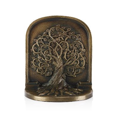 Tree of Life Cast Iron Bookends: Decorative, Non-Slip, Heavy, Rustic Finish, Perfect for Bookcases