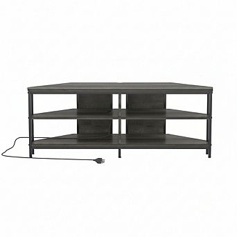 ZUQIETA Corner TV Stand with Power Outlet for 32-60" TVs, Industrial Grey Oak Console