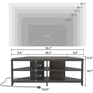 ZUQIETA Corner TV Stand with Power Outlet for 32-60" TVs, Industrial Grey Oak Console