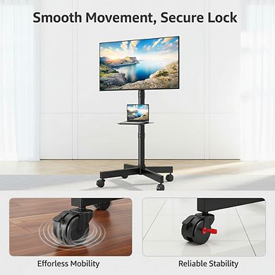ZUQIETA Universal Home TV Cart - Rolling Stand for 27-60” Flat/Curved TVs, Tilt & Height Adjustable