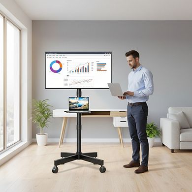 ZUQIETA Universal Home TV Cart - Rolling Stand for 27-60” Flat/Curved TVs, Tilt & Height Adjustable