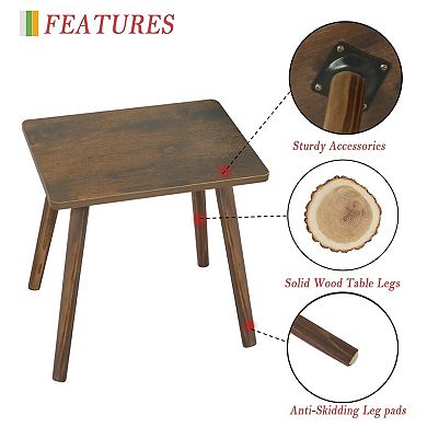 Small Solid Wood End Table: Rustic Brown, Multi-Purpose for Living Room, Bedroom, Office