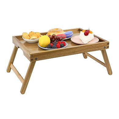 Acacia Wood Bed Tray with Folding Legs for Breakfast and Laptop Use