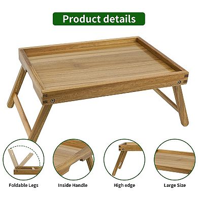 Acacia Wood Bed Tray with Folding Legs for Breakfast and Laptop Use