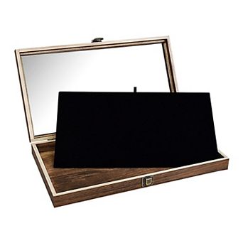 Wooden Jewelry Display Case with Tempered Glass Lid and Removable Black MDF Pad