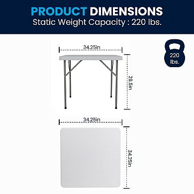 2.85' Square Folding Event Table: Portable, Durable, No Assembly, 4-Person Capacity