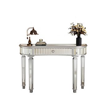 Merax Half-Moon Mirrored Console Table with Fluted Glass & Crystal Knob Drawer