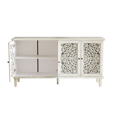 Merax Antique Solid Wood TV Stand Buffet Cabinet Floral Carvings & Versatile Storage