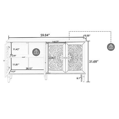 Merax Antique Solid Wood TV Stand Buffet Cabinet Floral Carvings & Versatile Storage