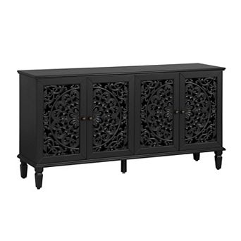 Merax Antique Solid Wood TV Stand Buffet Cabinet Floral Carvings & Versatile Storage