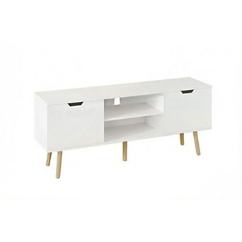 ZUQIETA White TV Stand for 50-60"TVs-2 Cabinets&Open Shelves Media Console,22"Height