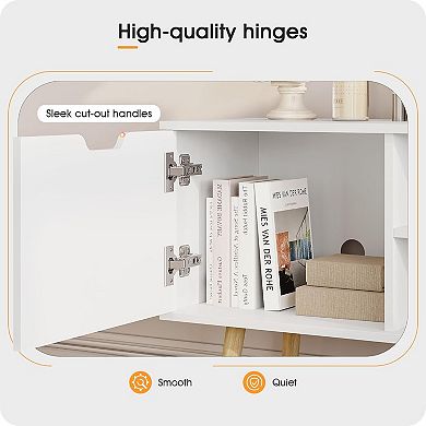 ZUQIETA White TV Stand for 50-60"TVs-2 Cabinets&Open Shelves Media Console,22"Height