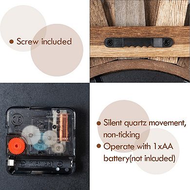 Boho Sunburst Silent Wall Clock: Rustic Decor for Living Room, Kitchen, Bathroom, Bedroom