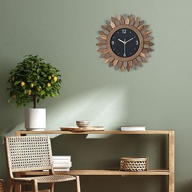 Boho Sunburst Silent Wall Clock: Rustic Decor for Living Room, Kitchen, Bathroom, Bedroom