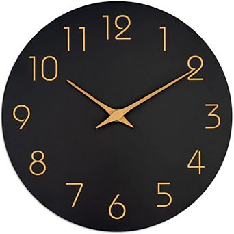 10" Silent Non-Ticking Black MDF Wall Clock with Rose Numbers: Home Decor for Living Room, Kitchen
