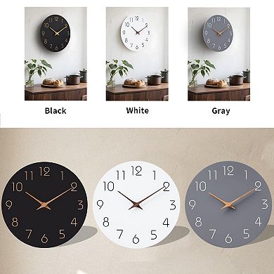 10" Silent Non-Ticking Black MDF Wall Clock with Rose Numbers: Home Decor for Living Room, Kitchen