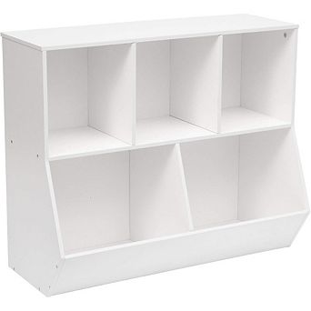 ZUQIETA Kids' Toy Storage Bookshelf - 35.4" L Bed Footboard & Storage Cubby, White