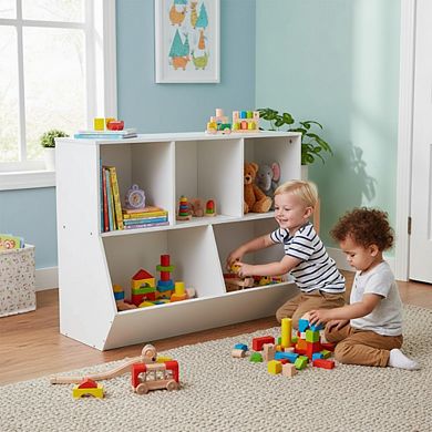ZUQIETA Kids' Toy Storage Bookshelf - 35.4" L Bed Footboard & Storage Cubby, White