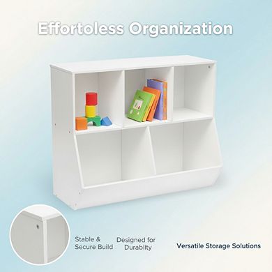 ZUQIETA Kids' Toy Storage Bookshelf - 35.4" L Bed Footboard & Storage Cubby, White