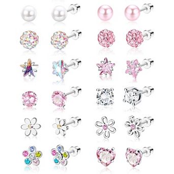 ZUQIETA 12-Pair Hypoallergenic Earrings - Surgical Steel Screw Back Studs for Sensitive Ears