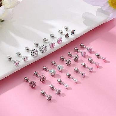 ZUQIETA 12-Pair Hypoallergenic Earrings - Surgical Steel Screw Back Studs for Sensitive Ears