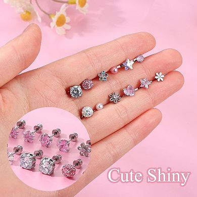 ZUQIETA 12-Pair Hypoallergenic Earrings - Surgical Steel Screw Back Studs for Sensitive Ears