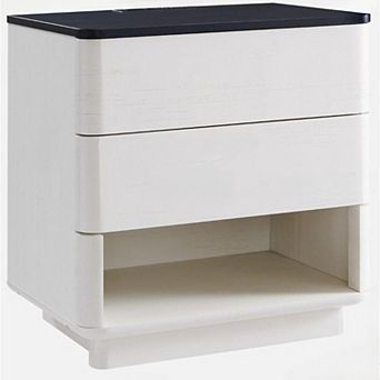 ZUQIETA Nightstand with Charging Station - 22" Push-to-Open 2 Drawer End Table, White
