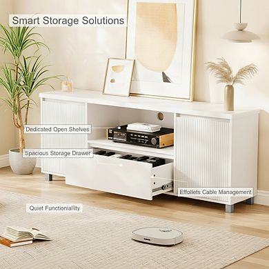 ZUQIETA 63" Modern TV Stand - Storage Drawer & Open Shelves for 70" TVs, White