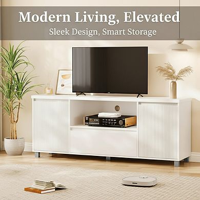 ZUQIETA 63" Modern TV Stand - Storage Drawer & Open Shelves for 70" TVs, White