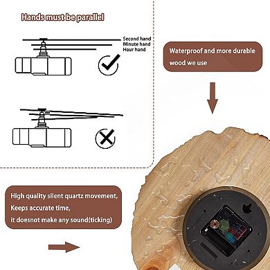 12" Silent Wooden Wall Clock: Rustic Decor for Home, Bathroom, Kitchen, Bedroom, Living Room