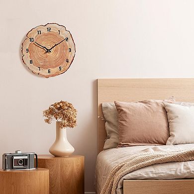 12" Silent Wooden Wall Clock: Rustic Decor for Home, Bathroom, Kitchen, Bedroom, Living Room