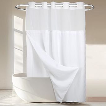 Heavyweight No Hooks Dotted Waffle Shower Curtain with Snap Liner - 71x74 White