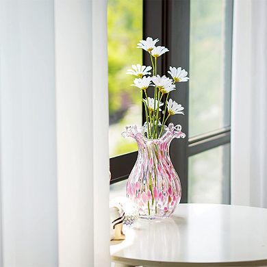 Handblown Glass Vase: Modern Art Decor, 8.5" Tall, Petals, Home Decor, Elegant for Living Room