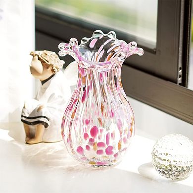 Handblown Glass Vase: Modern Art Decor, 8.5" Tall, Petals, Home Decor, Elegant for Living Room