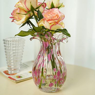 Handblown Glass Vase: Modern Art Decor, 8.5" Tall, Petals, Home Decor, Elegant for Living Room