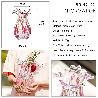 Handblown Glass Vase: Modern Art Decor, 8.5" Tall, Petals, Home Decor, Elegant for Living Room