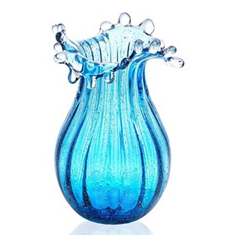 Handblown Glass Vase: Modern Art Decor, 8.5" Tall, Petals, Home Decor, Elegant for Living Room