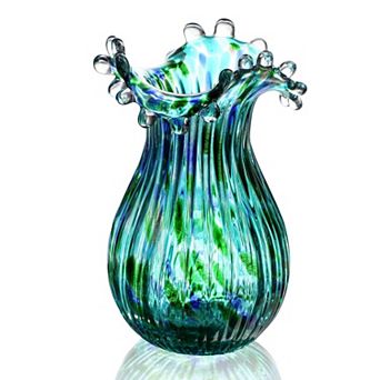 Handblown Glass Vase: Modern Art Decor, 8.5" Tall, Petals, Home Decor, Elegant for Living Room