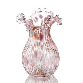 Handblown Glass Vase: Modern Art Decor, 8.5" Tall, Petals, Home Decor, Elegant for Living Room