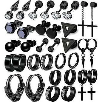 ZUQIETA 17-Pair Earring Set for Men - Stainless Steel