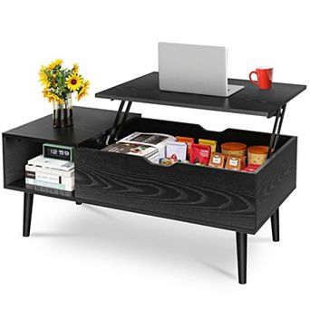 Lift Top Coffee Table with Hidden Storage and Shelves for Dining or Office Use