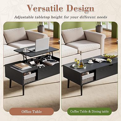 Lift Top Coffee Table with Hidden Storage and Shelves for Dining or Office Use