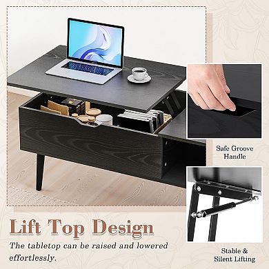 Lift Top Coffee Table with Hidden Storage and Shelves for Dining or Office Use