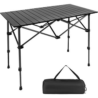 Lightweight Aluminum Folding Camp Table, Adjustable Height with Carry Bag for Camping & BBQ