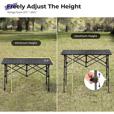 Lightweight Aluminum Folding Camp Table, Adjustable Height with Carry Bag for Camping & BBQ