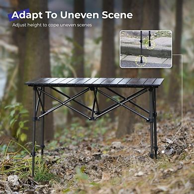 Lightweight Aluminum Folding Camp Table, Adjustable Height with Carry Bag for Camping & BBQ
